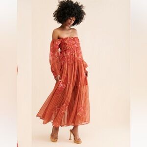 Free People Angel Eyes Ethereal Pleated Off Shoulder Maxi Dress